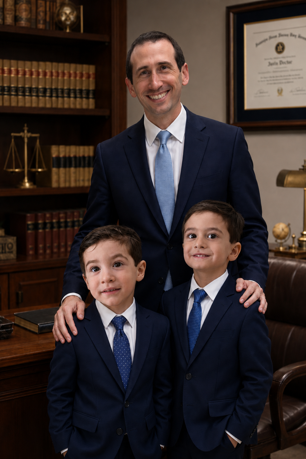 Steven Swartz with his sons in his law office
